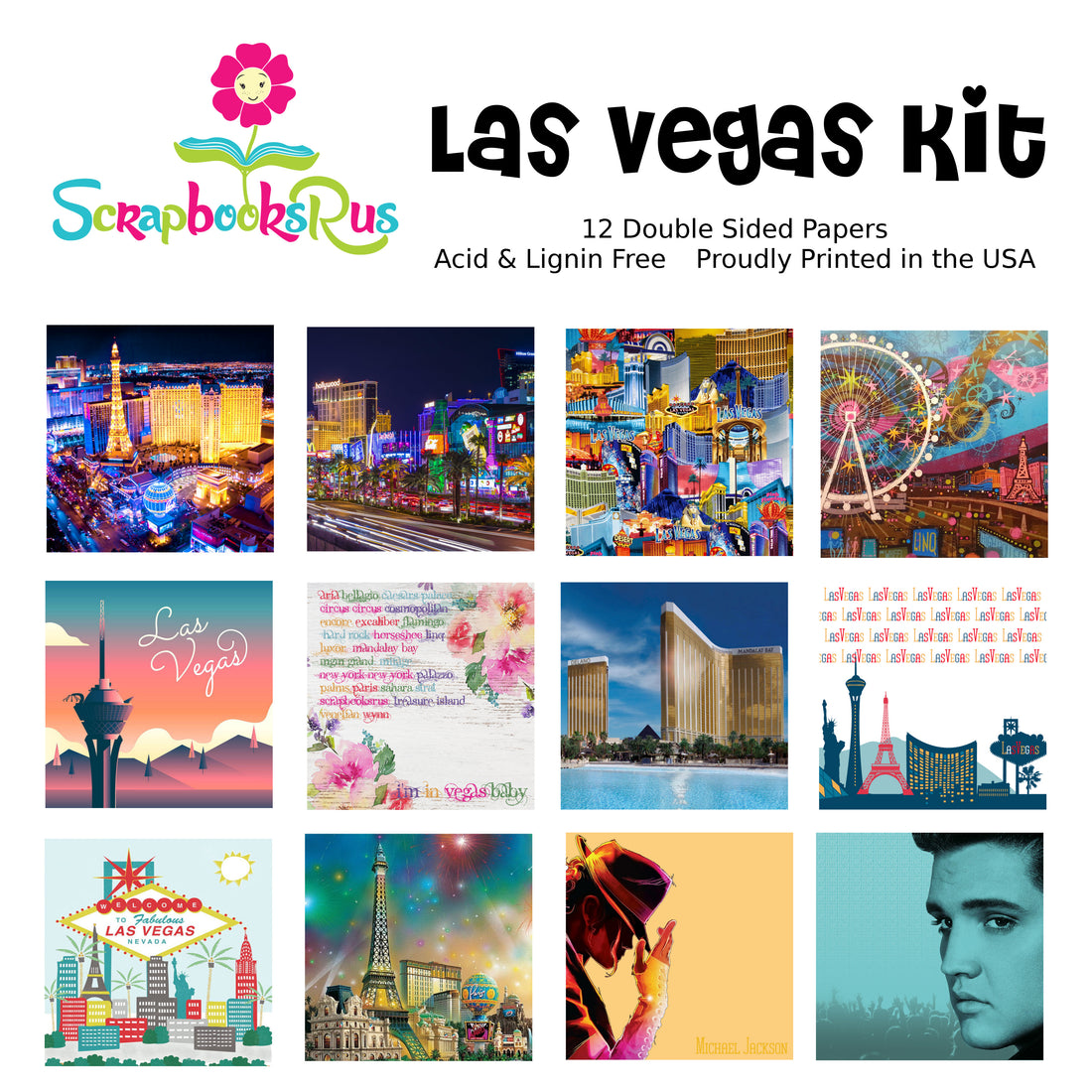 Scrapbooksrus LAS VEGAS KIT 12pc 12&quot;x12&quot; Scrapbook Paper