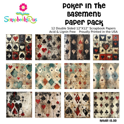Scrapbooksrus POKER IN THE BASEMENT PACK 12pc 12&quot;X12&quot; Scrapbook Paper