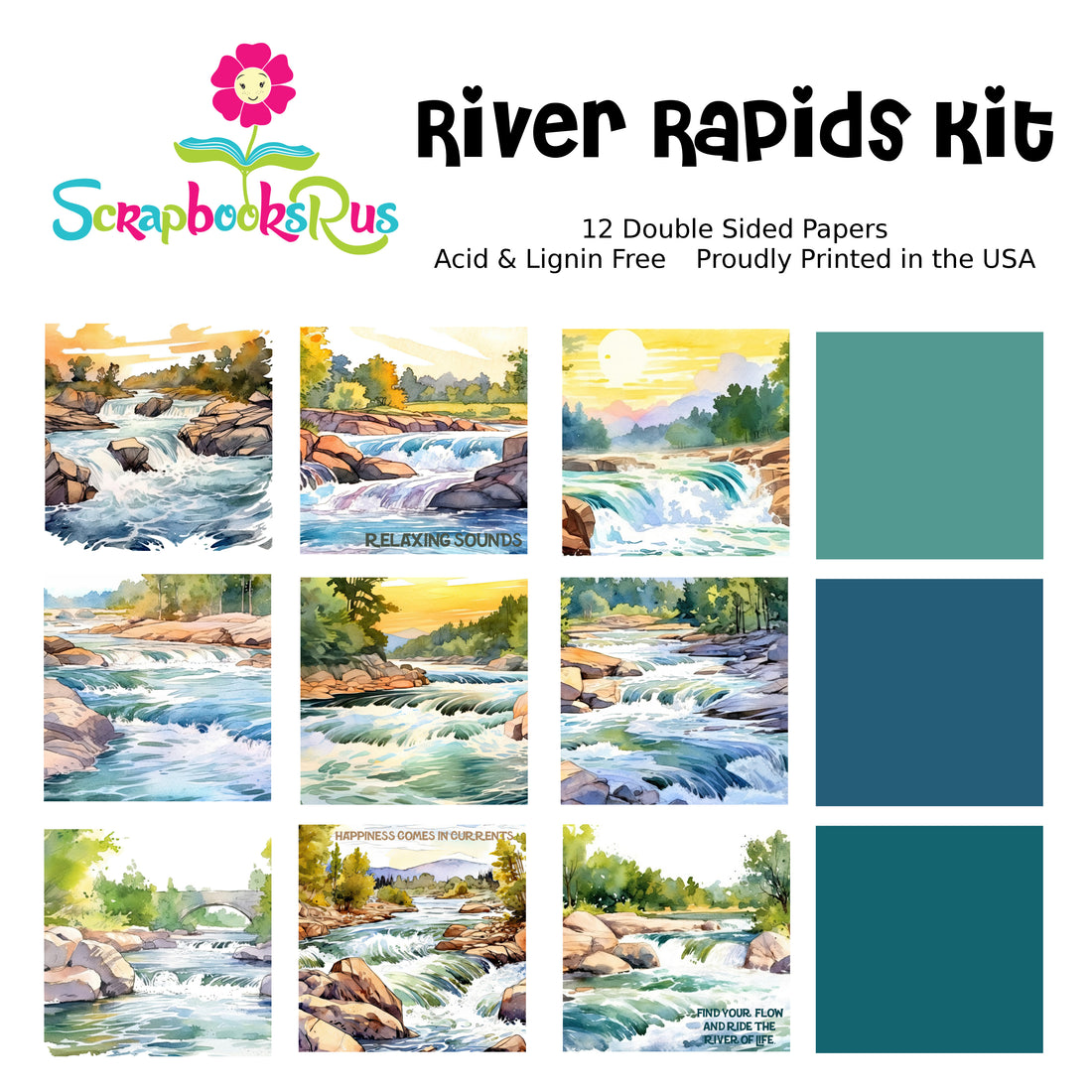 Scrapbooksrus RIVER RAPIDS KIT 12pc 12&quot;x12&quot; Rafting Scrapbook Paper