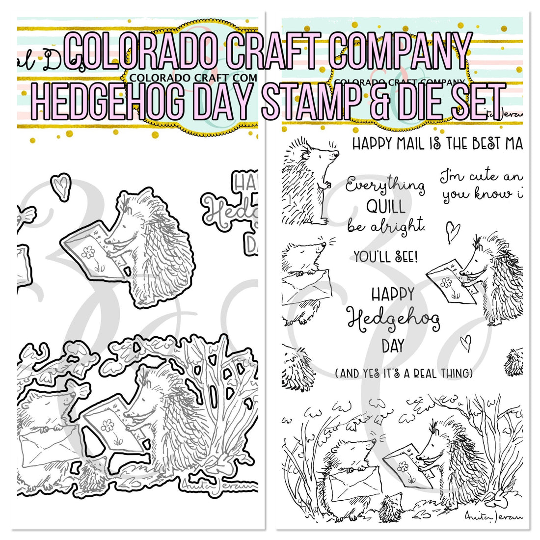 Colorado Craft Company HEDGEHOG DAY Stamp &amp; Die Set 23pc