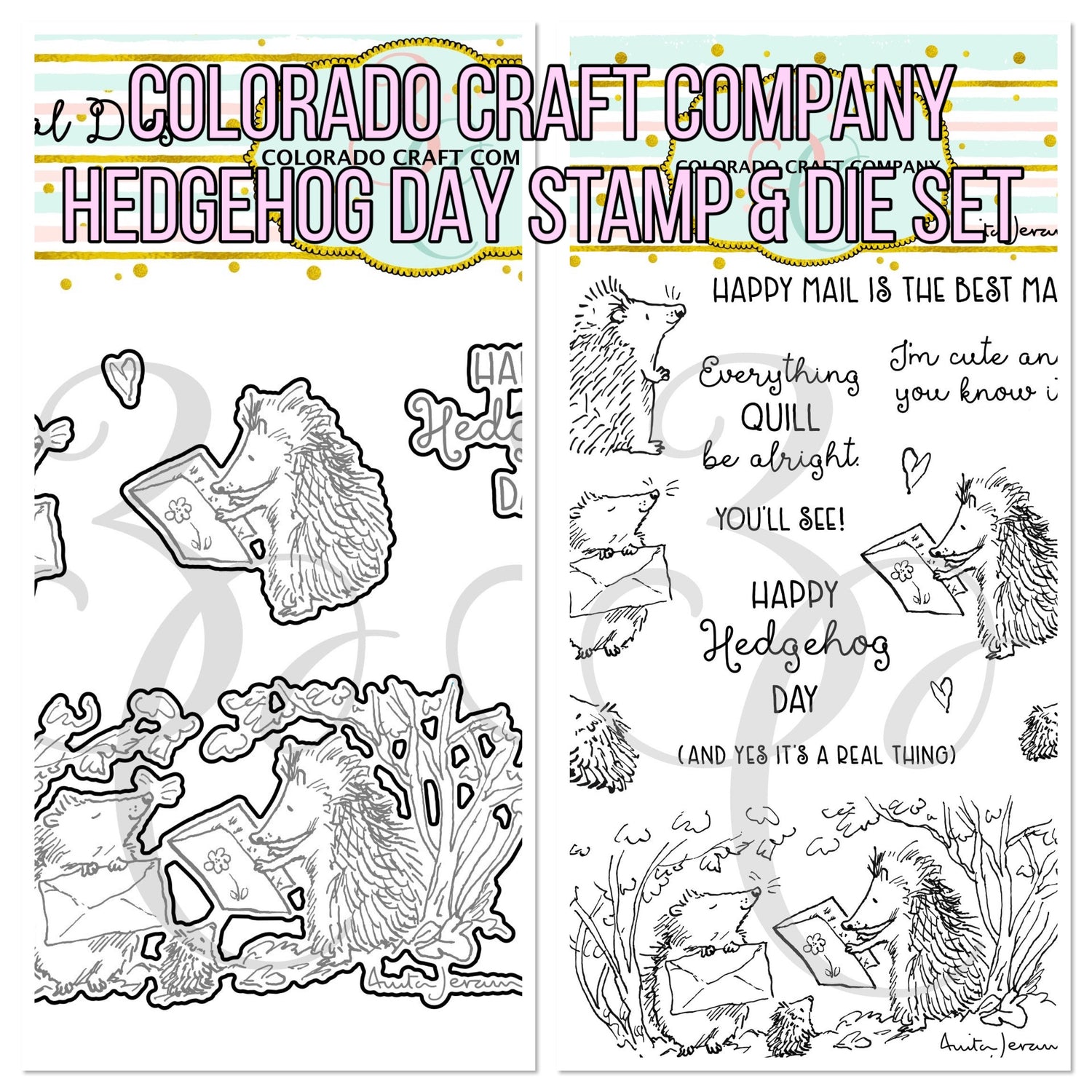 Colorado Craft Company HEDGEHOG DAY Stamp &amp; Die Set 23pc