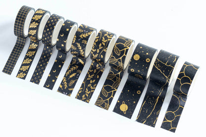 Assorted BLACK WITH GOLD FOIL WASHI TAPE Decorative 10pc