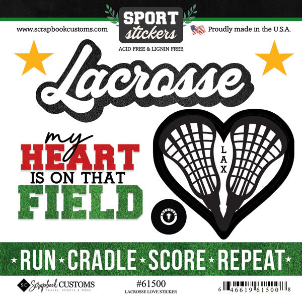 Scrapbook Customs LACROSSE LOVE Sport Stickers 5pc