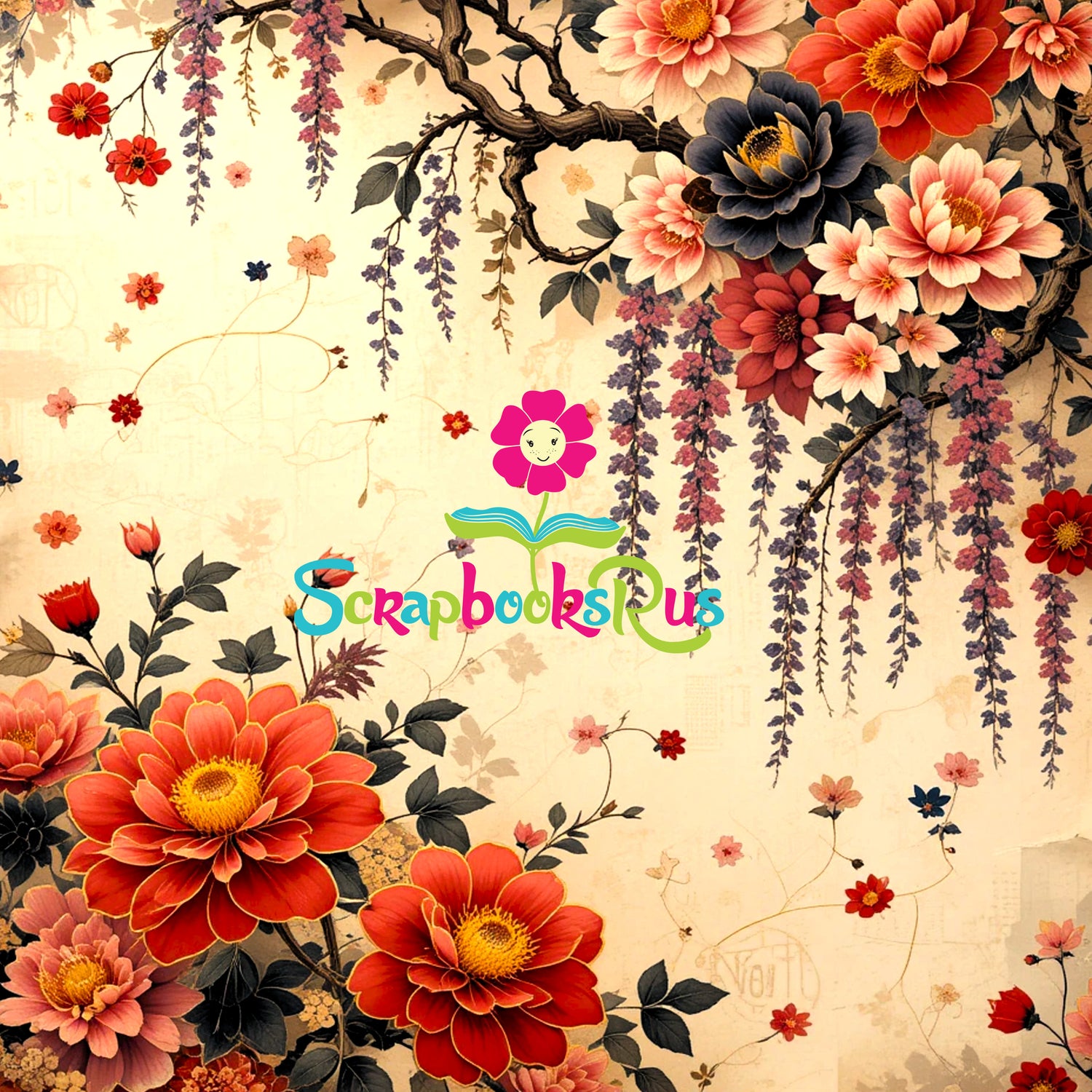 Scrapbooksrus BLOSSOMS IN JAPAN PACK 12pc 12"X12" Scrapbook Paper