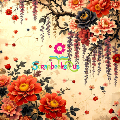 Scrapbooksrus BLOSSOMS IN JAPAN PACK 12pc 12"X12" Scrapbook Paper