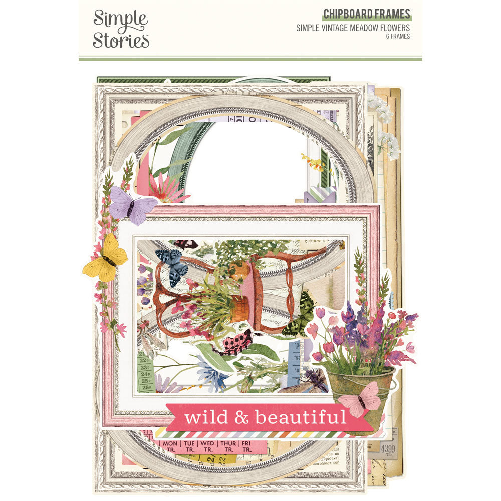 Simple Stories Simple Vintage Meadow Flowers CHIPBOARD FRAMES 6pc