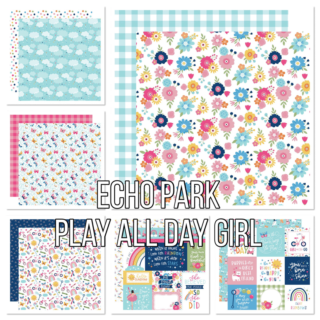 Echo Park PLAY ALL DAY GIRL 12”X12” Scrapbook Paper