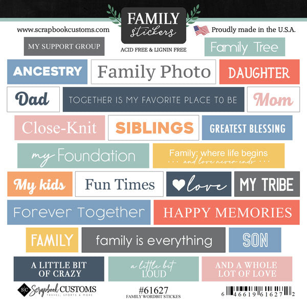Scrapbook Customs 6X6 FAMILY WORDBIT STICKERS 25pc