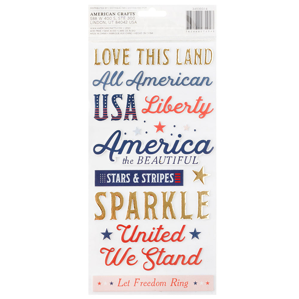 American Crafts Thickers FLAGS FRILLS Foam Phrase Stickers