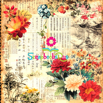 Scrapbooksrus BLOSSOMS IN JAPAN PACK 12pc 12"X12" Scrapbook Paper
