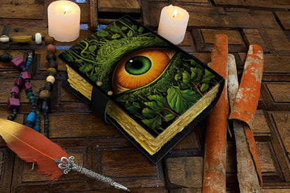 Soft Leather Journal Grimoire TAROT EYE Blank Book of Shadows A7