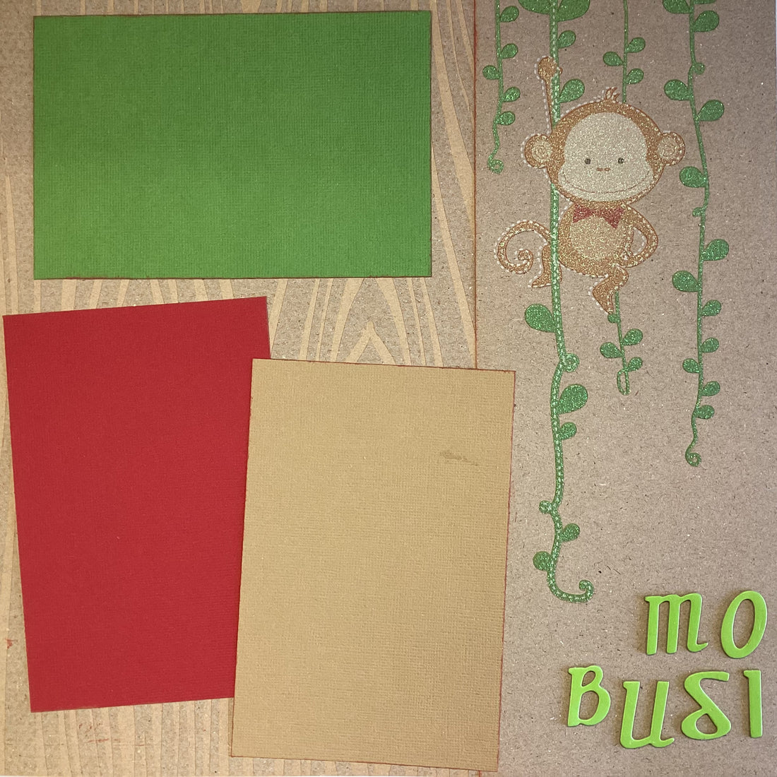 Premade MONKEY BUSINESS (2) 12”X12” Scrapbook Pages