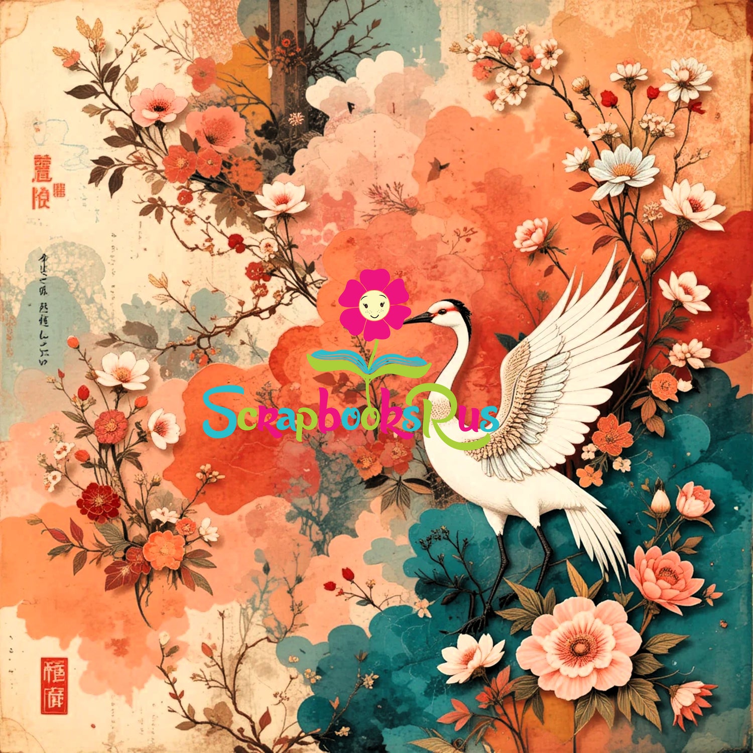 Scrapbooksrus BLOSSOMS IN JAPAN PACK 12pc 12"X12" Scrapbook Paper