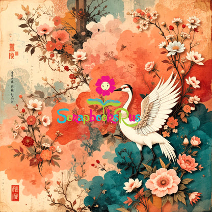 Scrapbooksrus BLOSSOMS IN JAPAN PACK 12pc 12"X12" Scrapbook Paper