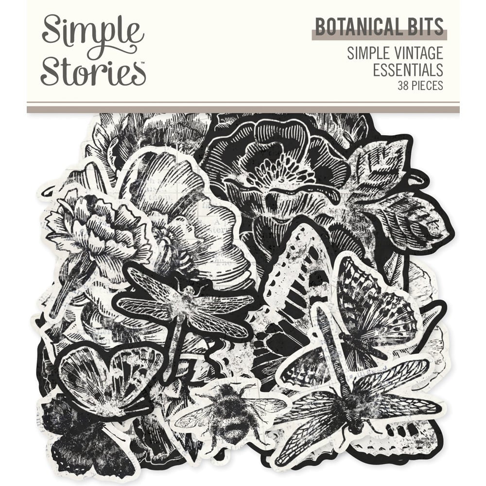 Set of botanical stickers with flowers, butterflies, and dragonflies on a white background.