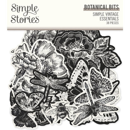 Set of botanical stickers with flowers, butterflies, and dragonflies on a white background.