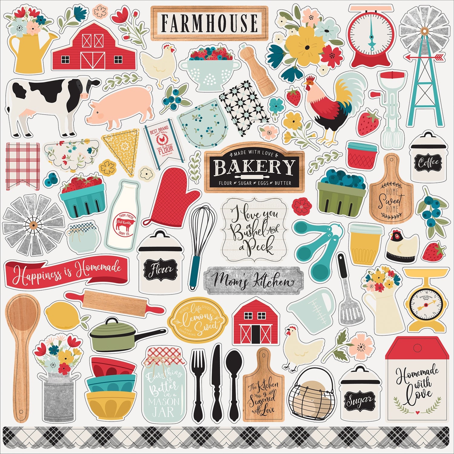 Echo Park FARMHOUSE KITCHEN ELEMENT STICKERS 12”X12” Sheet