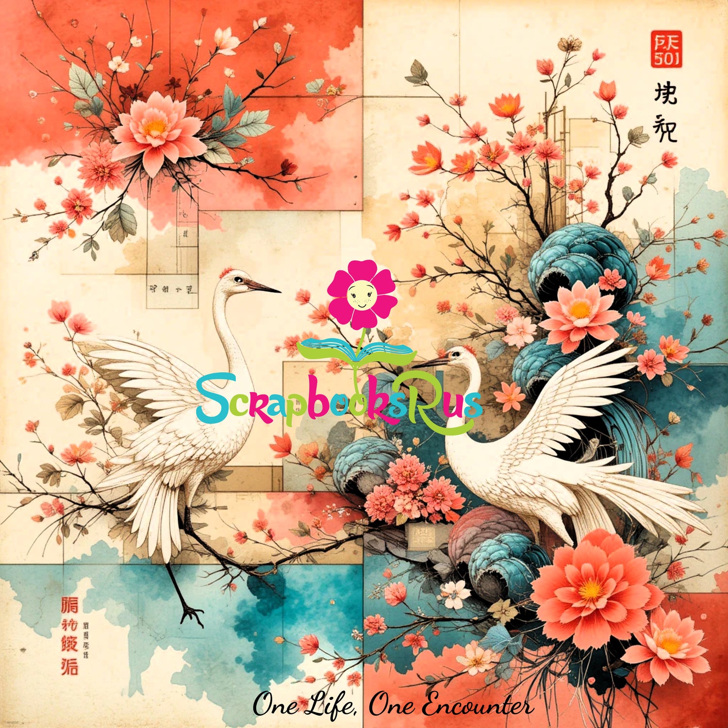 Scrapbooksrus BLOSSOMS IN JAPAN PACK 12pc 12"X12" Scrapbook Paper