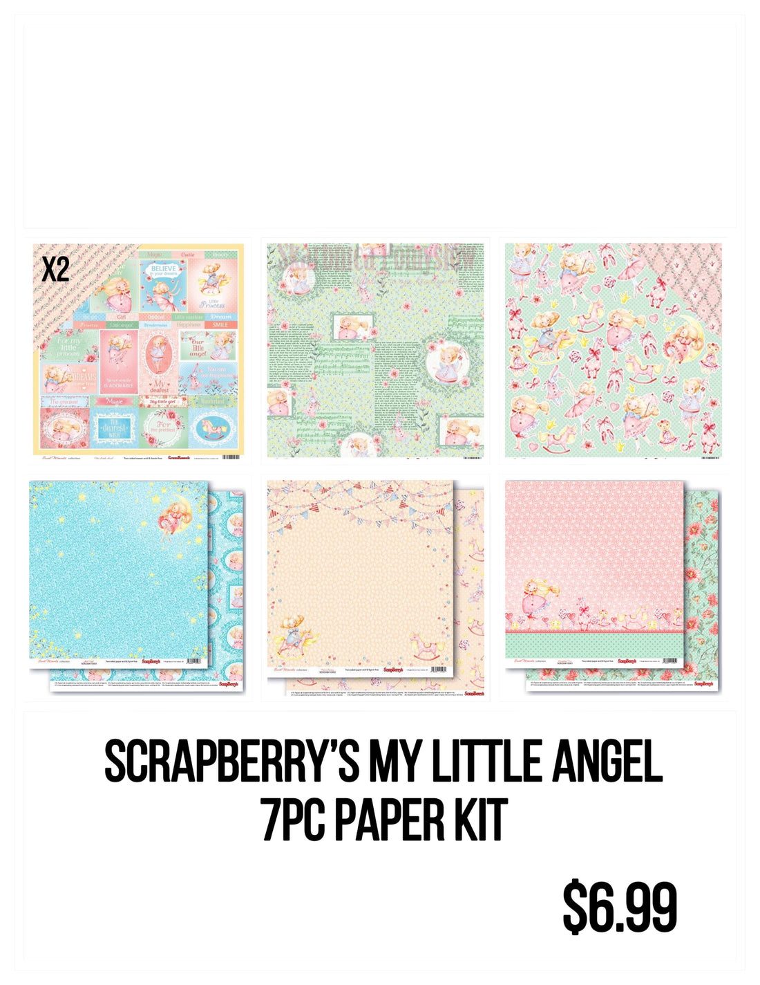 Scrapberry’s Sweet Moments MY LITTLE ANGEL 12&quot;X12&quot; Scrapbook Paper Kit 7pc