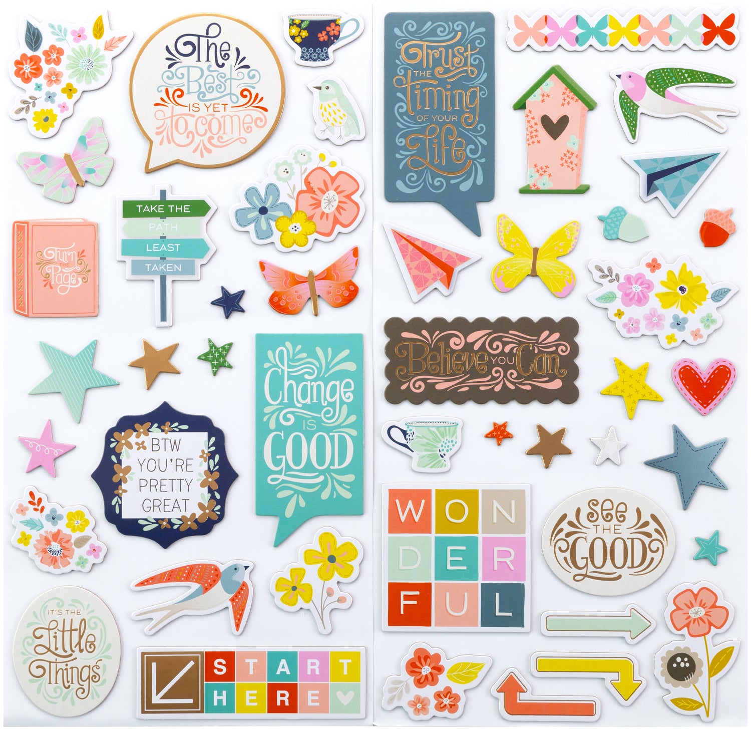 Thickers Pink Paislee Paige Evans FRESH START Chipboard Accent &amp; Phrase Stickers