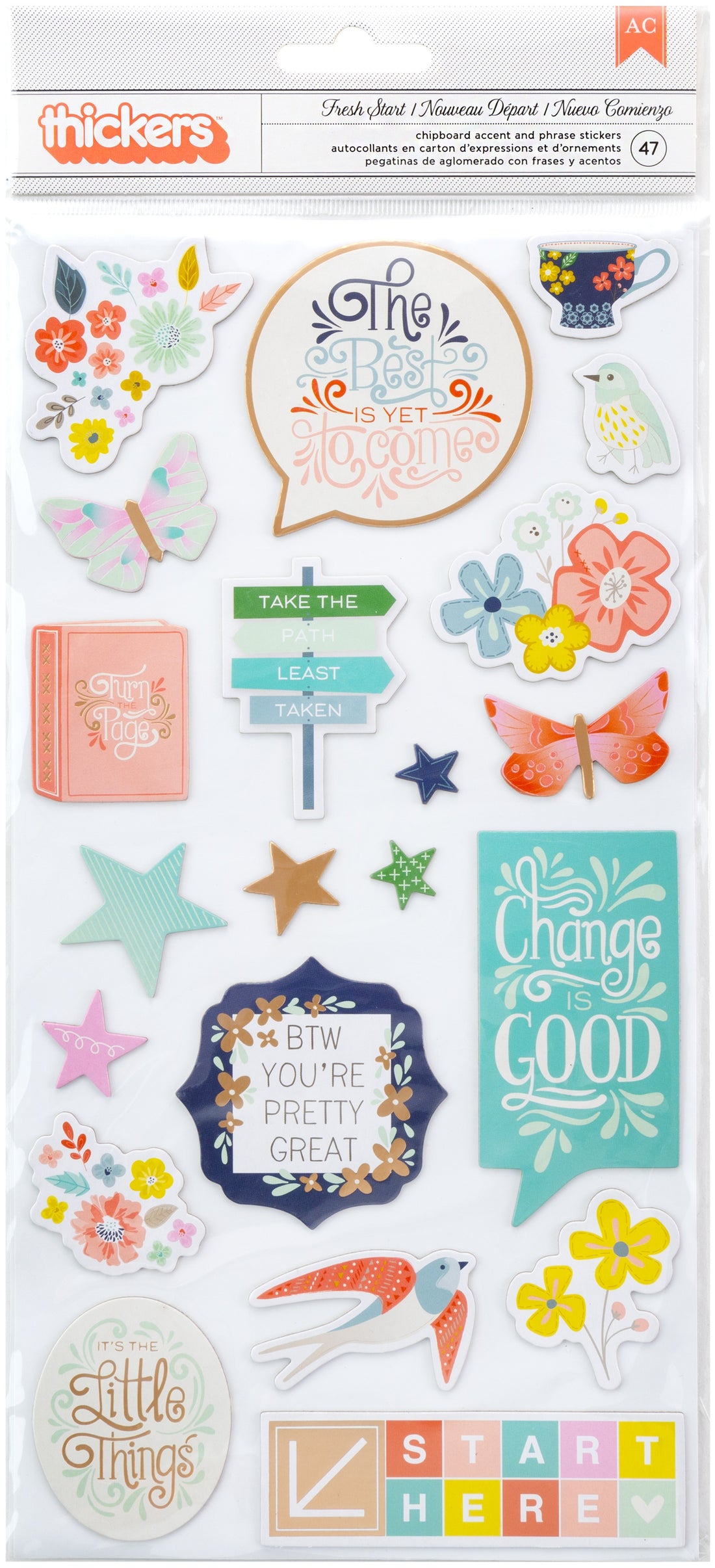 Thickers Pink Paislee Paige Evans FRESH START Chipboard Accent &amp; Phrase Stickers