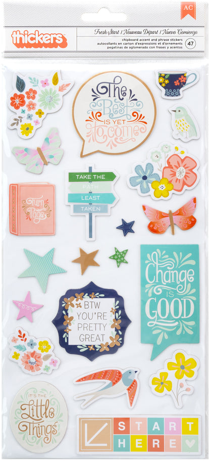 Thickers Pink Paislee Paige Evans FRESH START Chipboard Accent &amp; Phrase Stickers