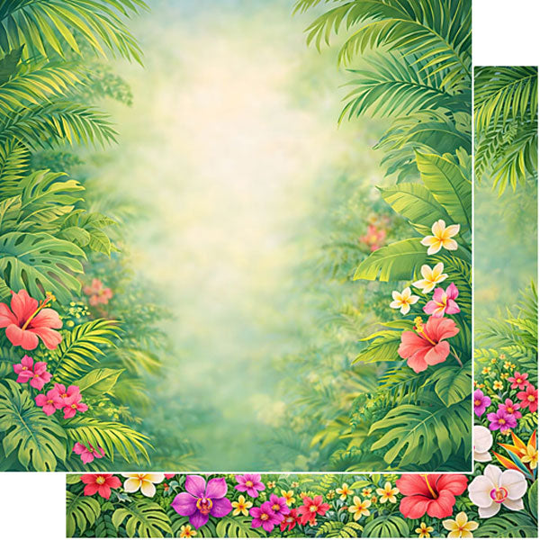 Scrapbook Customs TROPICAL FERN &amp; FLOWERS 12"X12" Scrapbook Paper