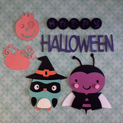 PUMPKIN SPIDER OWL BUG Happy Halloween Diecuts