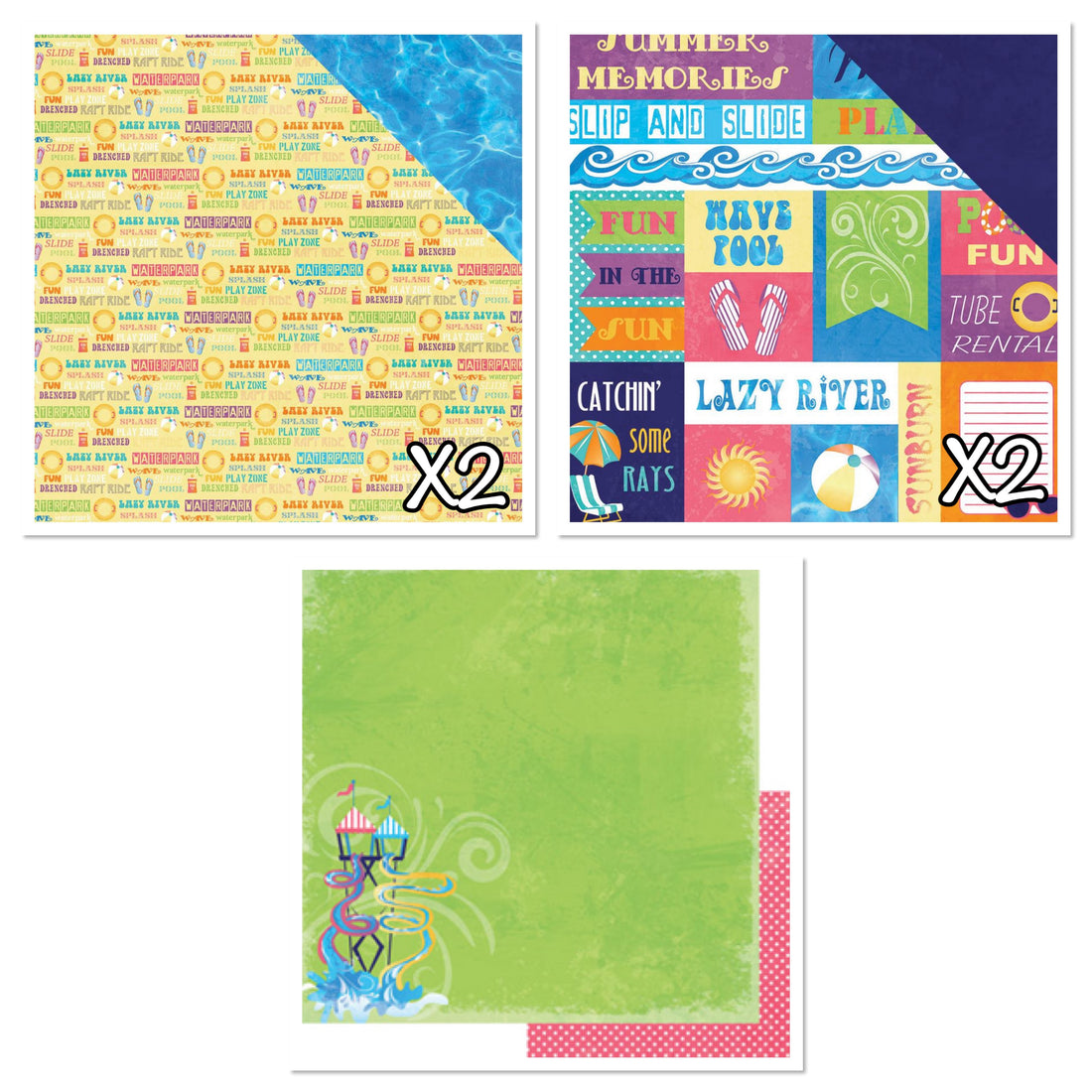 Moxxie WATER PARK 12"X12" Scrapbook Paper Pack 5 Sheets