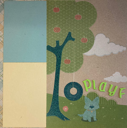 Premade PLAYFUL DOG (2) 12”X12” Scrapbook Pages