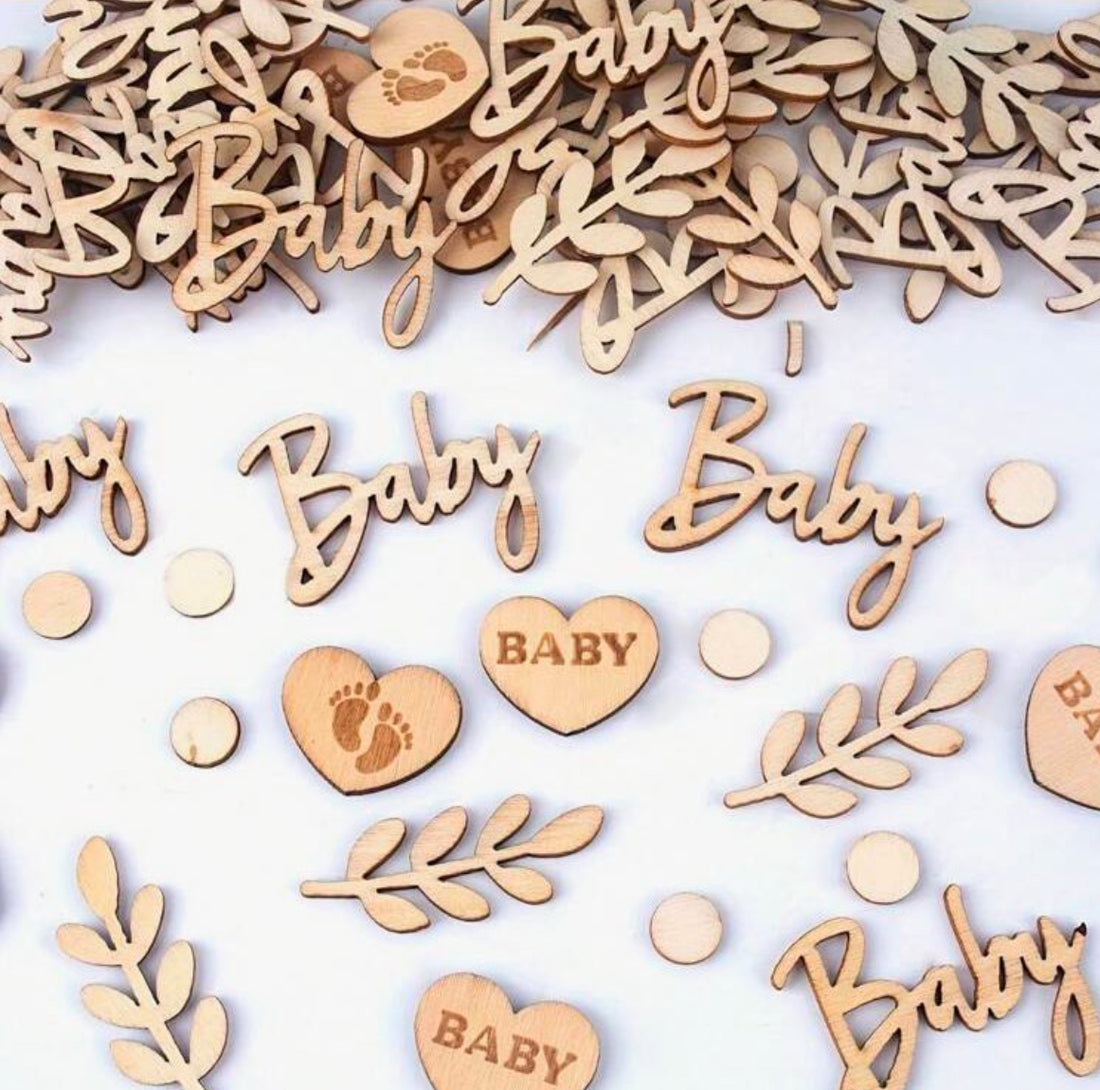 Wooden Word BABY HEART FEET Wood Embellishment 7pc
