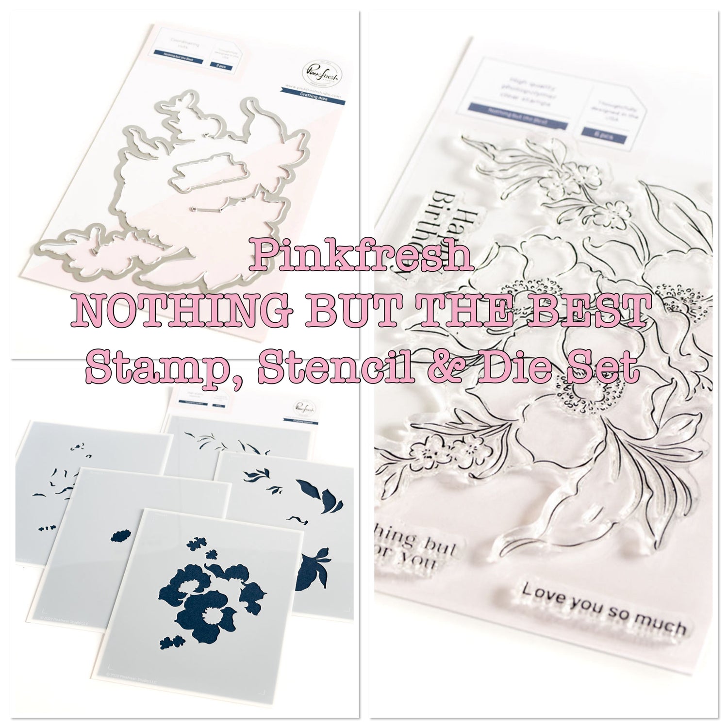 Pinkfresh Studio NOTHING BUT THE BEST Clear Stamp Stencel &amp; Die Set 13pc