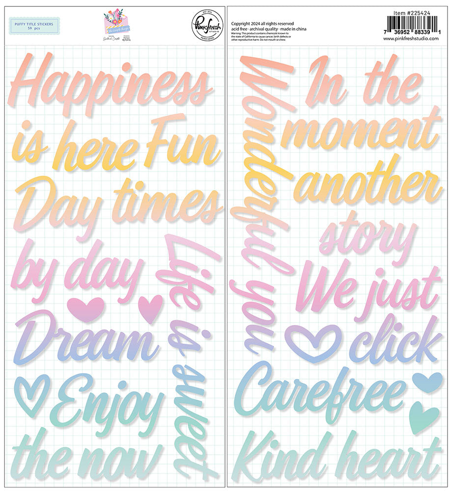 Pinkfresh Studio The Simple Things PUFFY TITLE STICKERS 59pc