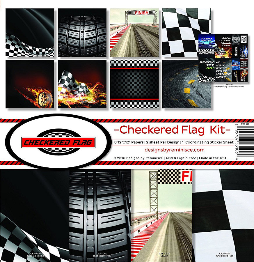 Reminisce CHECKERED FLAG 12&quot;X12&quot; Scrapbook Kit 9pc