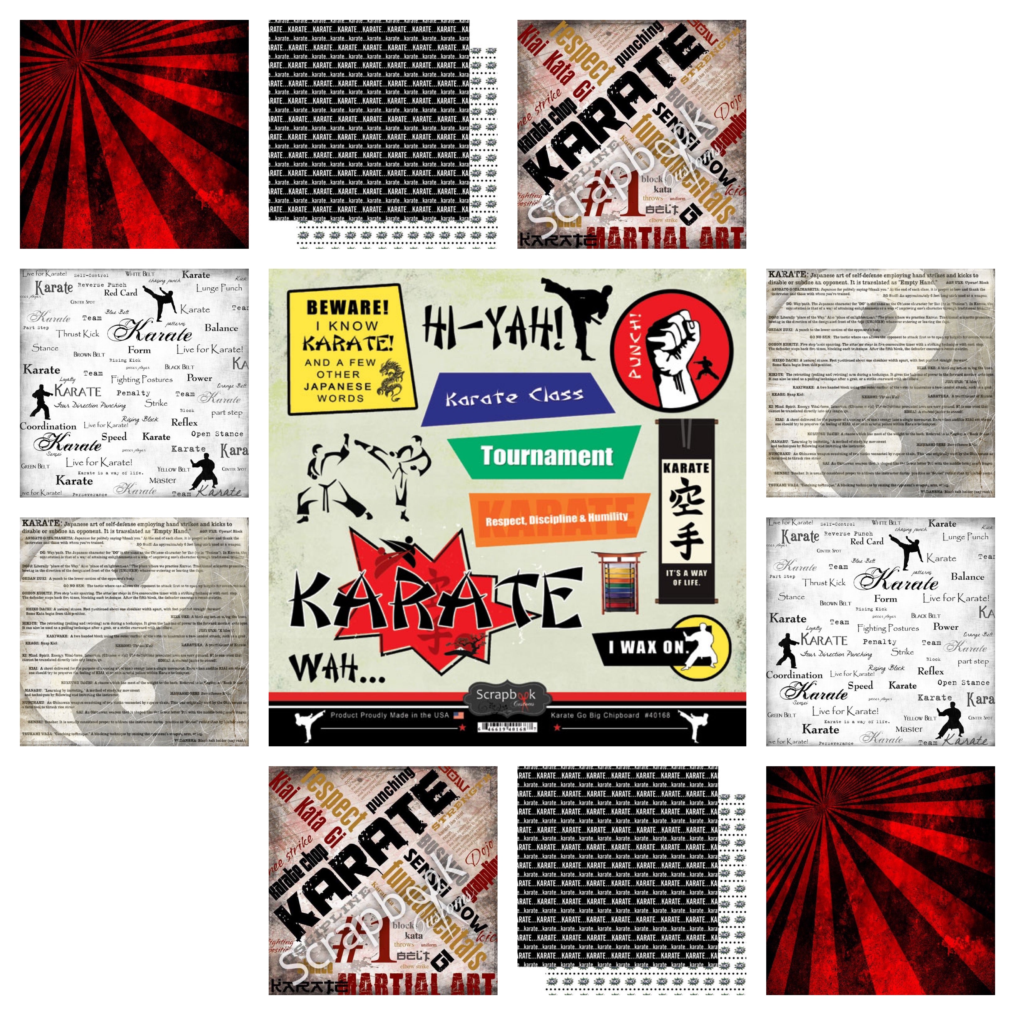 Scrapbook Customs KARATE GO BIG 12&quot;X12&quot; Scrapbook Kit 11pc