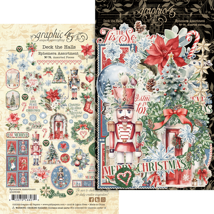 Graphic 45 DECK THE HALLS Ephemera Assortment 70pc