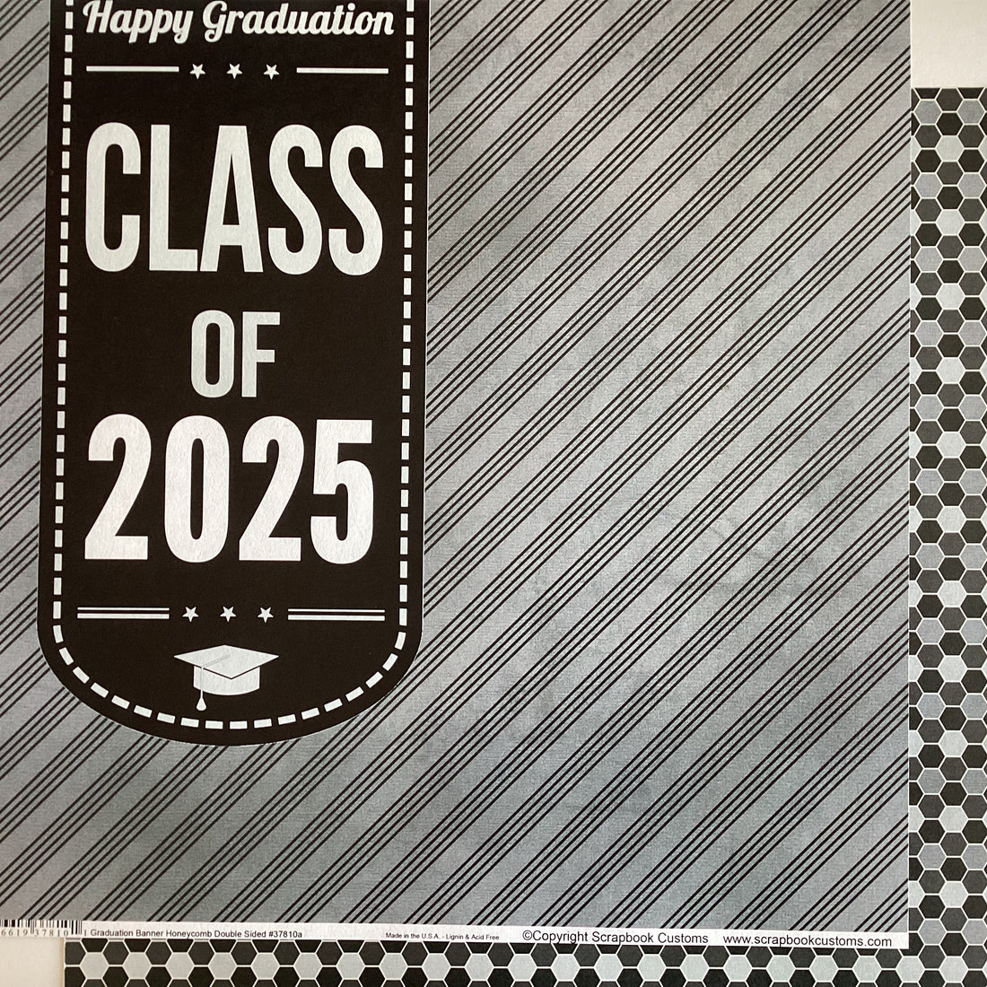 Custom GRADUATION BANNER HONEYCOMB CLASS OF 2025 12"X12" Scrapbook Paper