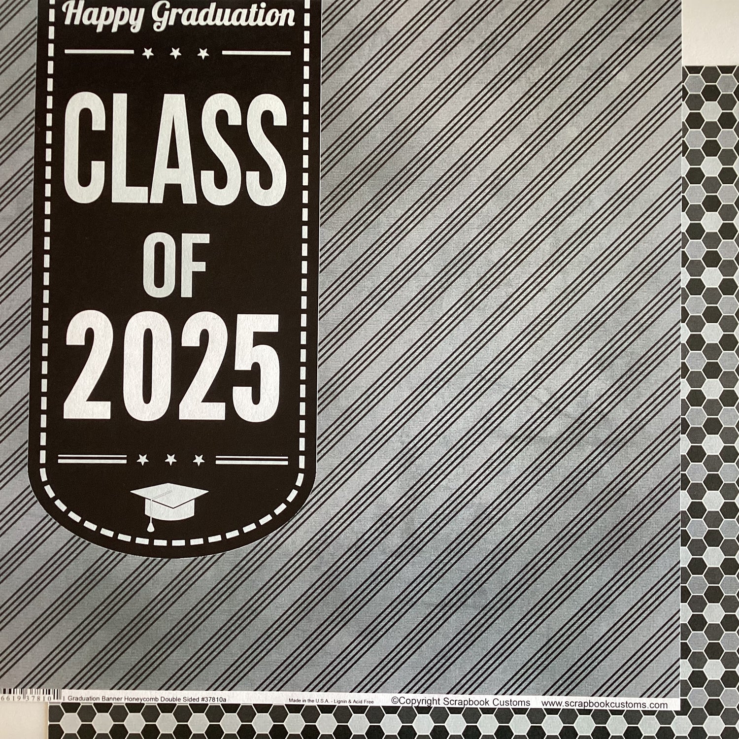 Custom GRADUATION BANNER HONEYCOMB CLASS OF 2025 12&quot;X12&quot; Scrapbook Paper