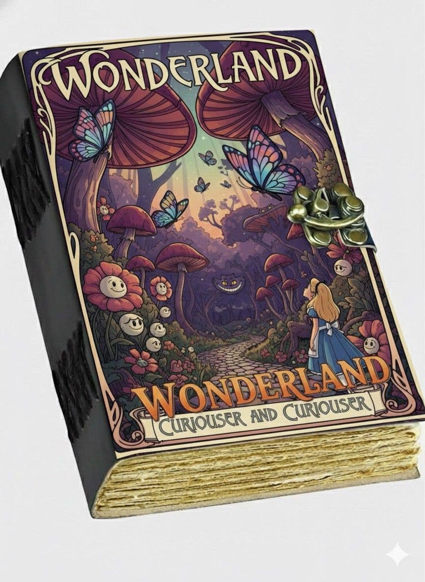 Soft Leather Journal Alice in Wonderland CURIOUSER Blank A7