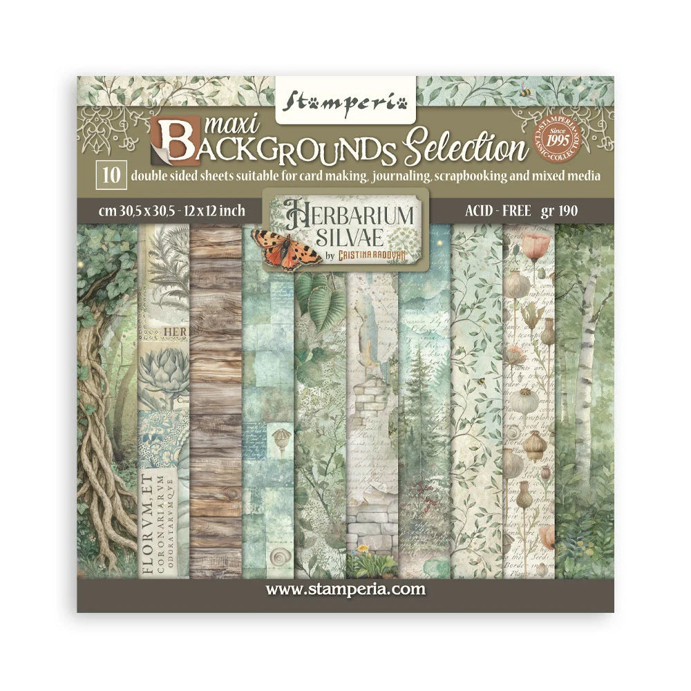 Stamperia HERBARIUM SILVAE 12”X12” Maxi Backgrounds Paper Pad