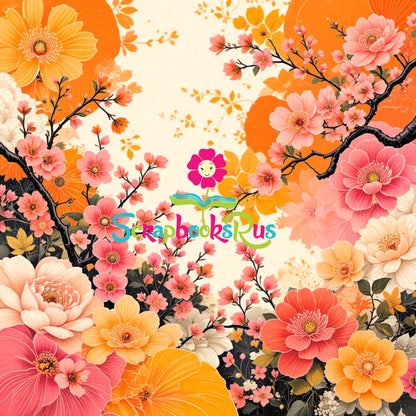 Scrapbooksrus BLOSSOMS IN JAPAN PACK 12pc 12"X12" Scrapbook Paper