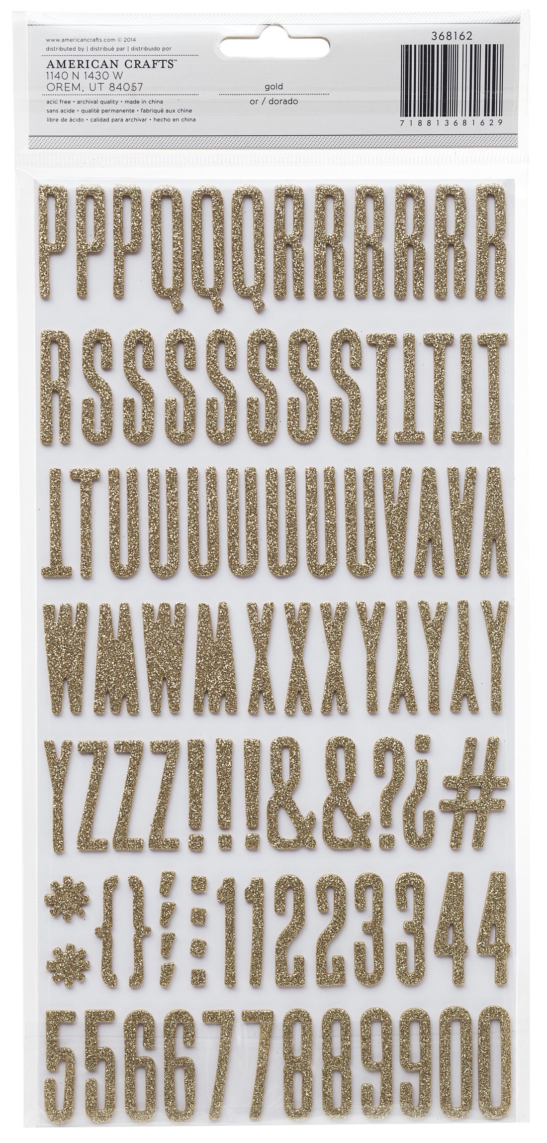 Thickers Shimelle FITZGERALD Gold Glitter Foam Alphabet Stickers