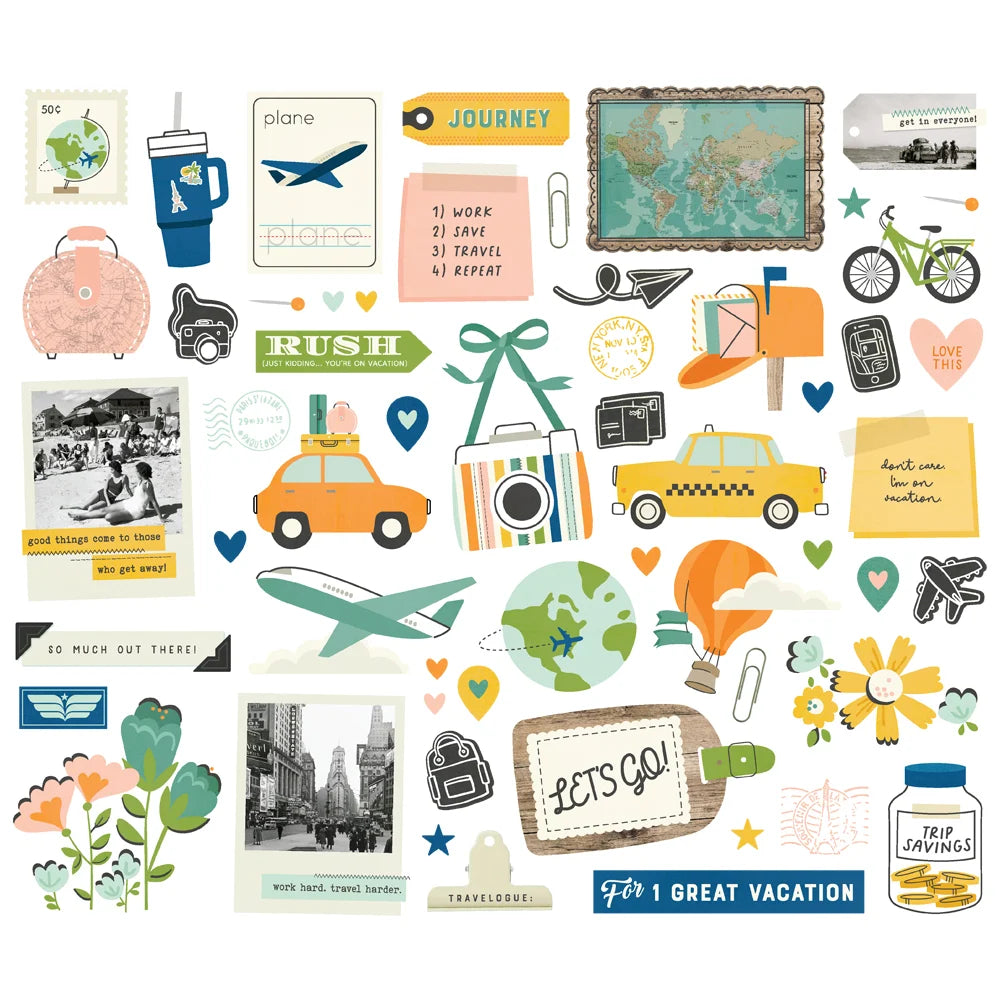 Simple Stories HAPPY TRAVELS BITS &amp; PIECES 56pc