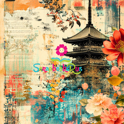 Scrapbooksrus BLOSSOMS IN JAPAN PACK 12pc 12"X12" Scrapbook Paper