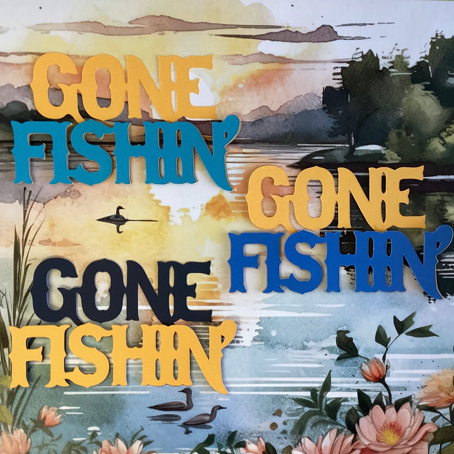 GONE FISHIN’ Diecut Fishing Camping Outdoor Scrapbook DieCuts