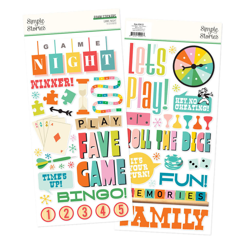 Simple Stories GAME NIGHT Foam Stickers 53pc