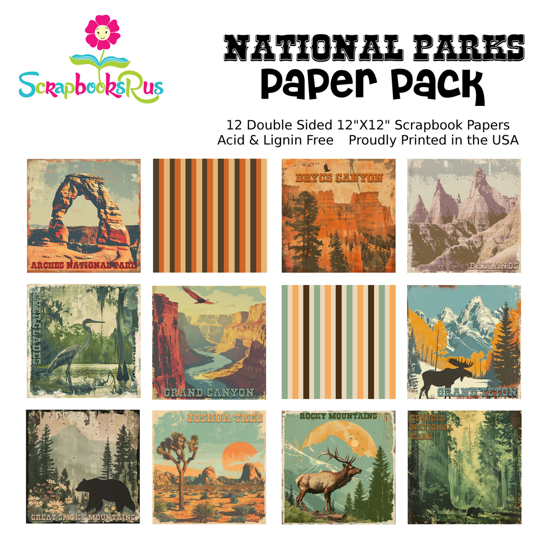 Scrapbooksrus NATIONAL PARKS PACK 12pc 12&quot;X12&quot; Scrapbook Paper
