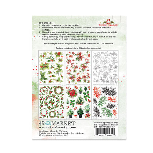 49 and Market CHRISTMAS SPECTACULAR 2023 Foliage Rub-on Transfer Set 6 sheets