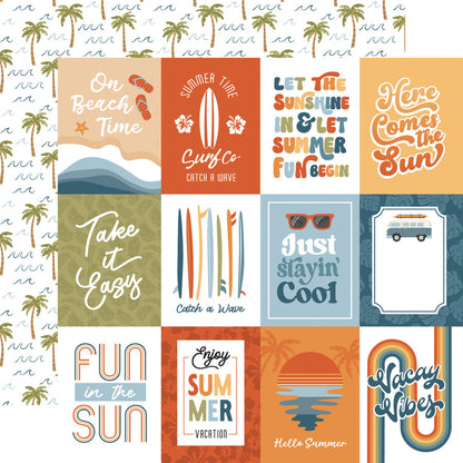 Echo Park Summer Vibes 3X4 JOURNALING CARDS 12&quot;x12&quot; Scrapbook Paper