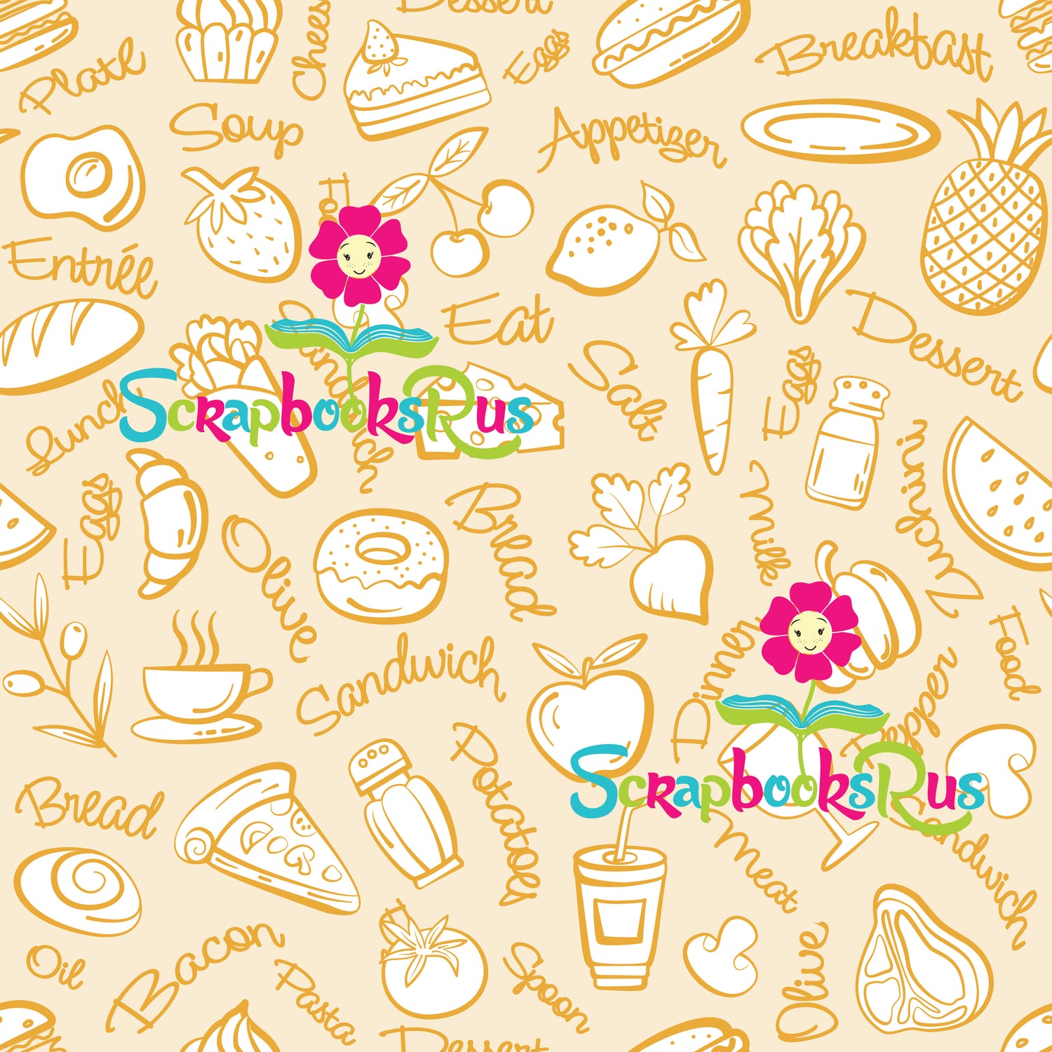 Patterned background with food items Scrapbooksrus